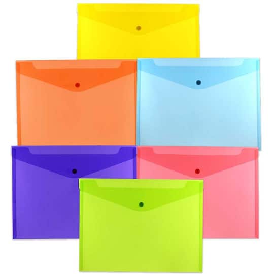 JAM Paper 9.75" x 13" Assorted Plastic Snap Close Booklet Envelopes, 12ct.